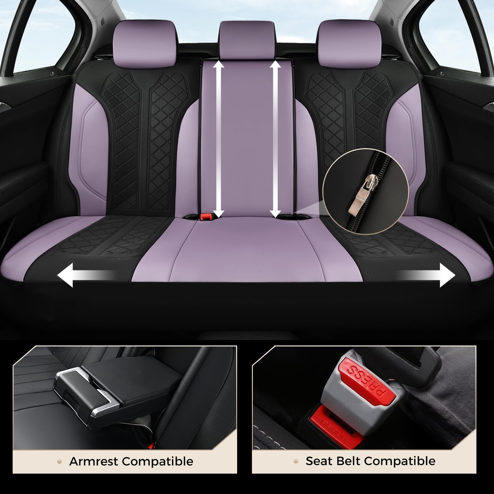 Coverado leather rear-seat cover middle with breathable mesh panel for comfort