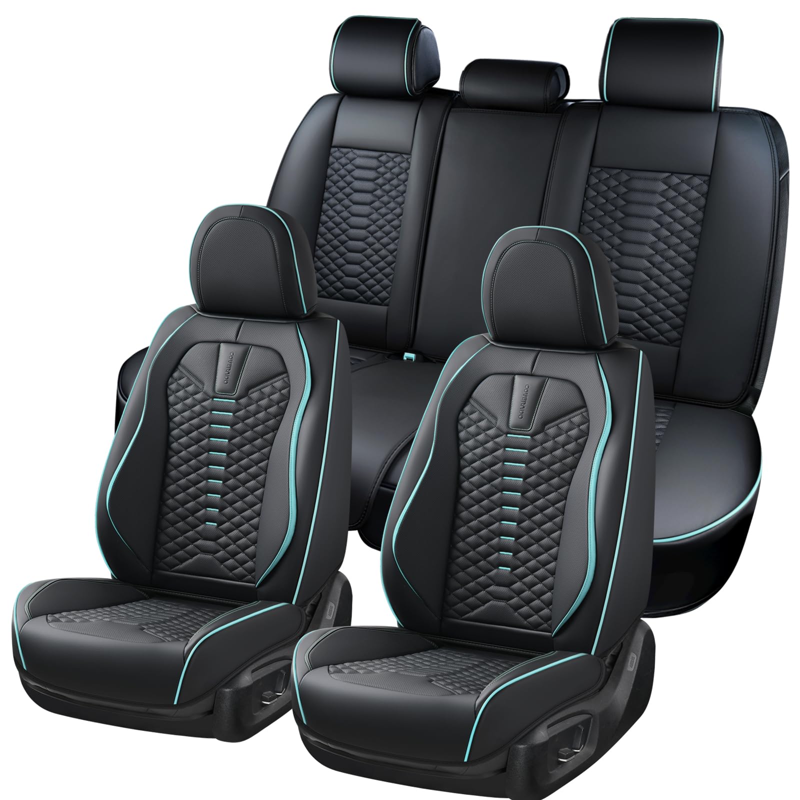Coverado leather seat cover front view—premium perforated Nappa leather