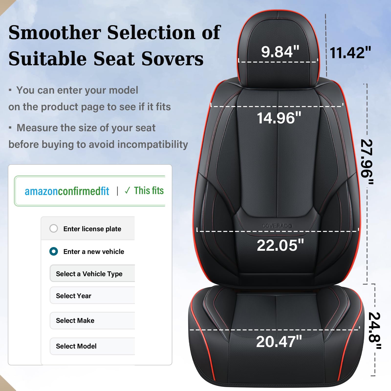Coverado leather seat cover back-right highlighting breathable material
