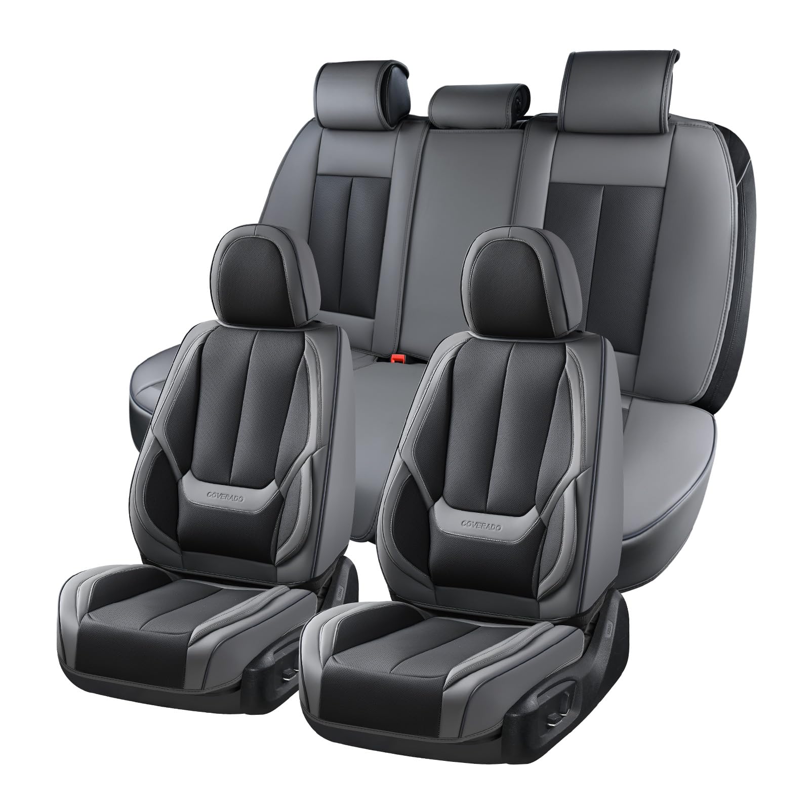 Coverado leather seat covers full set installed in car cabin for luxury protection