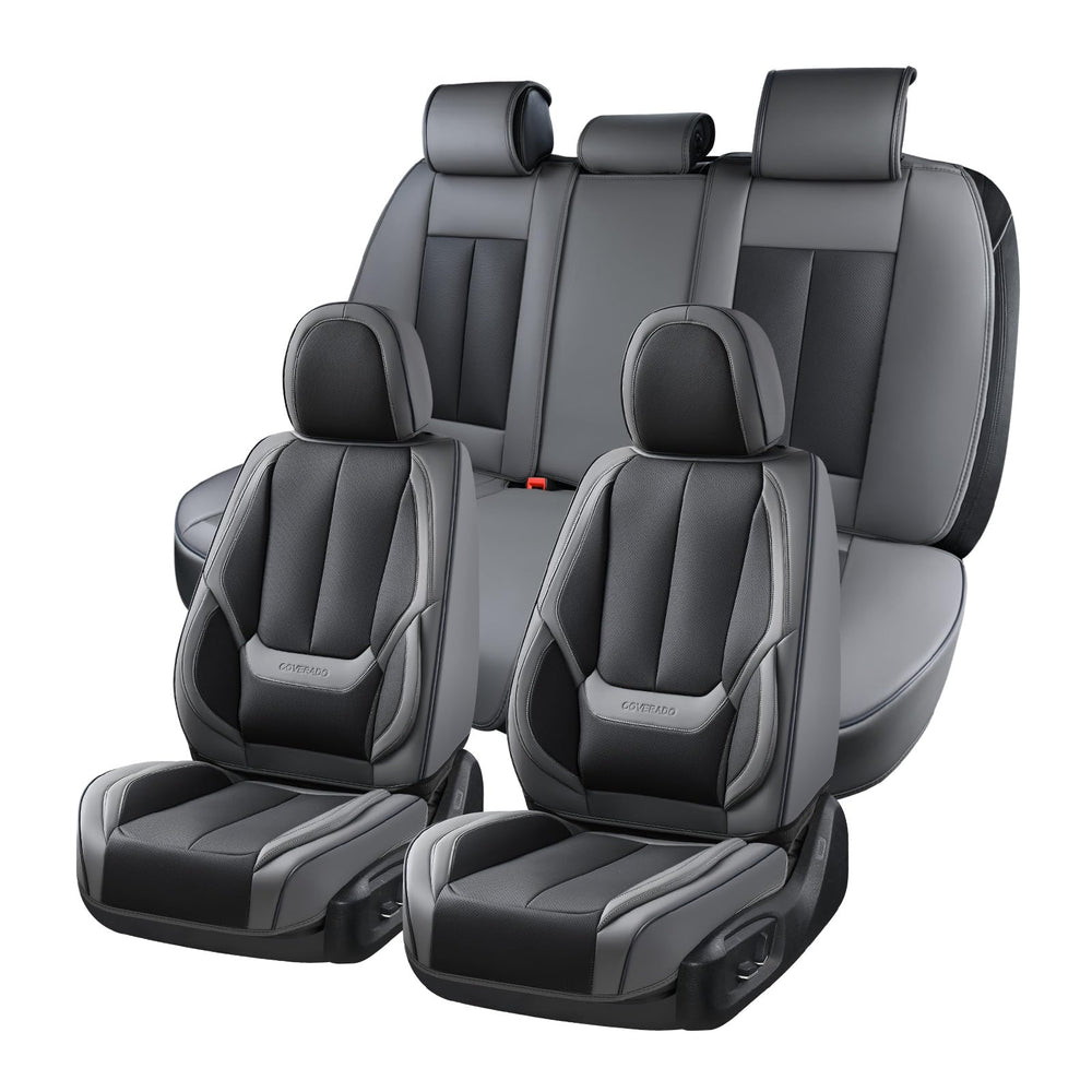 Coverado leather seat covers full set installed in car cabin for luxury protection