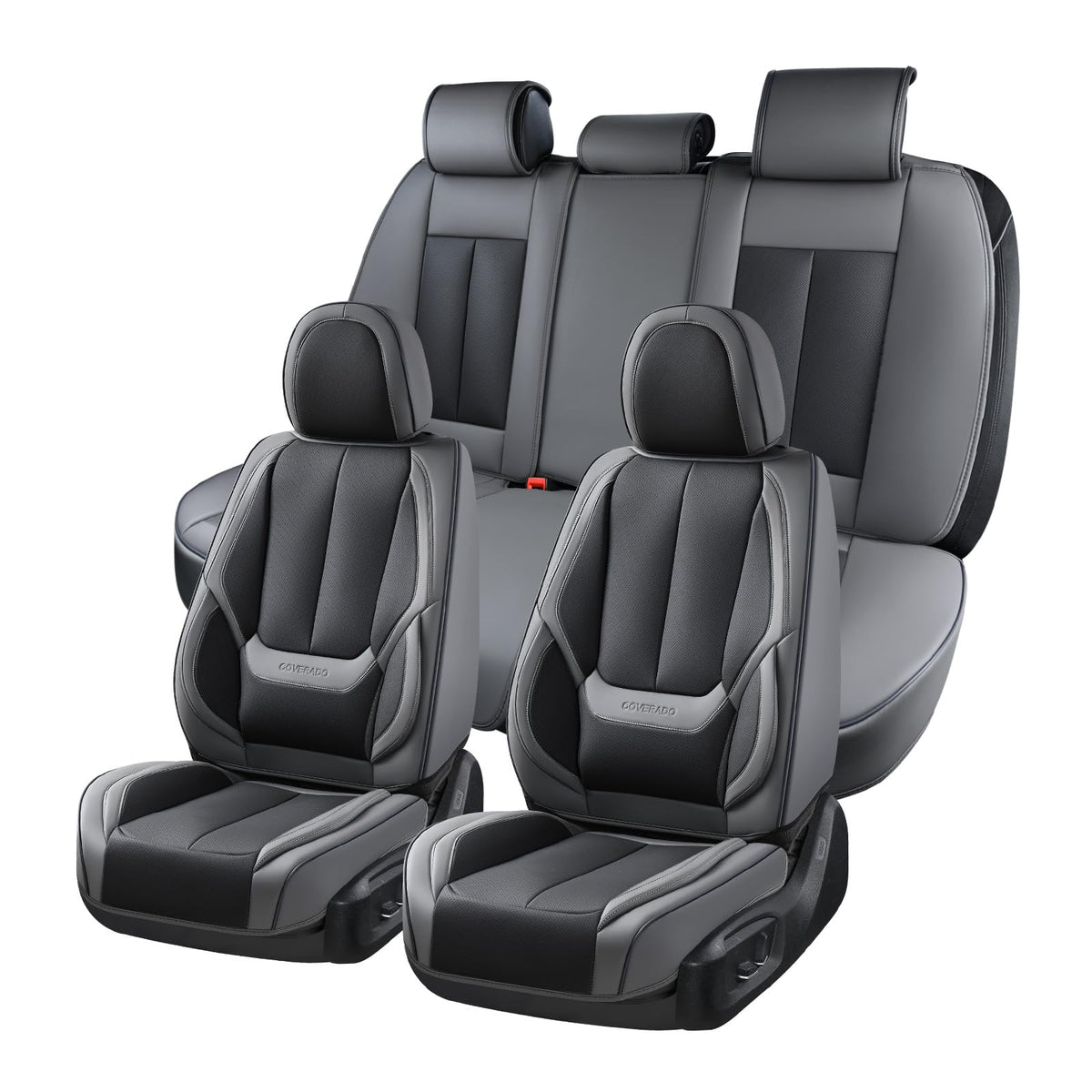 Coverado leather seat covers full set installed in car cabin for luxury protection