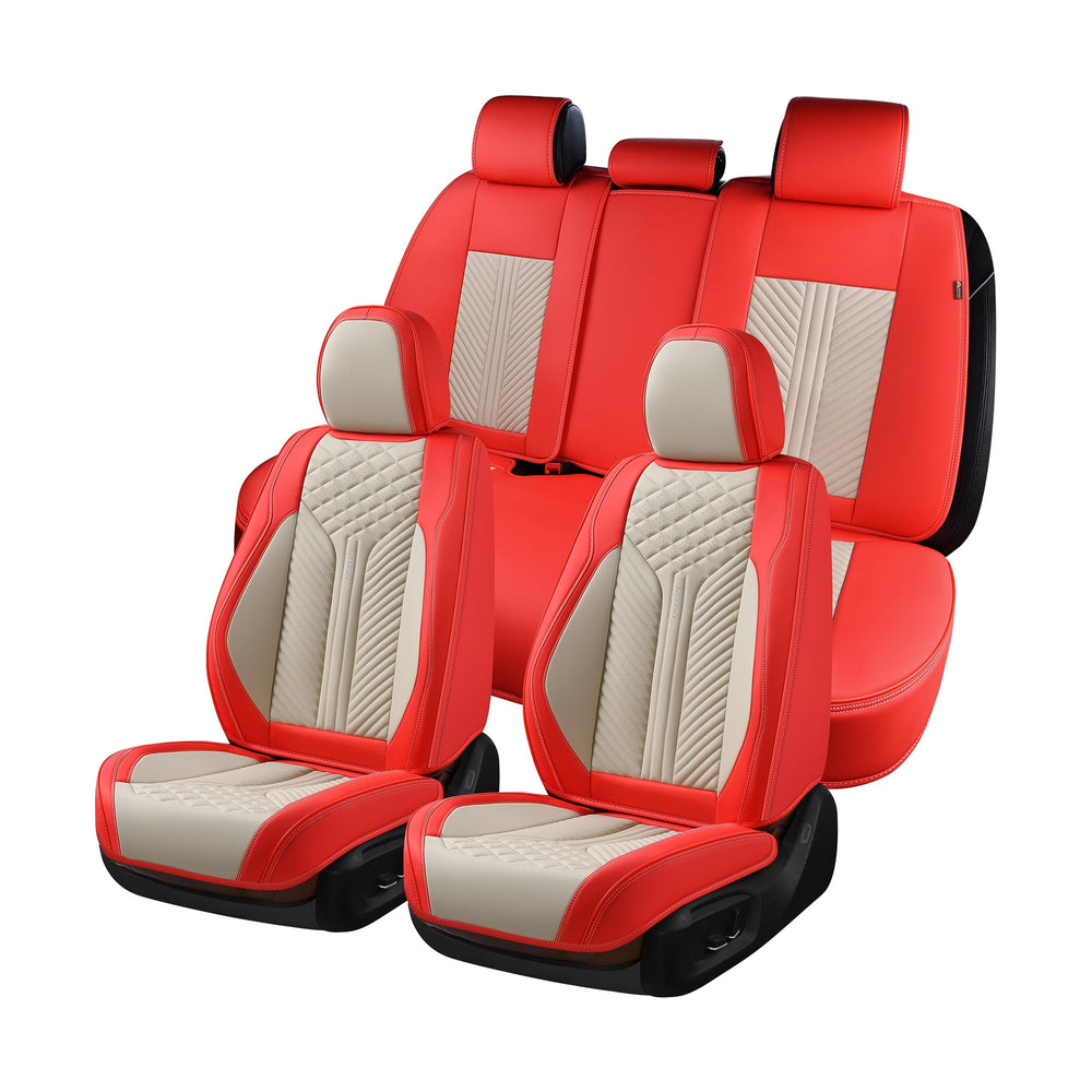 Coverado leather seat covers full set on car seats showing protection and style