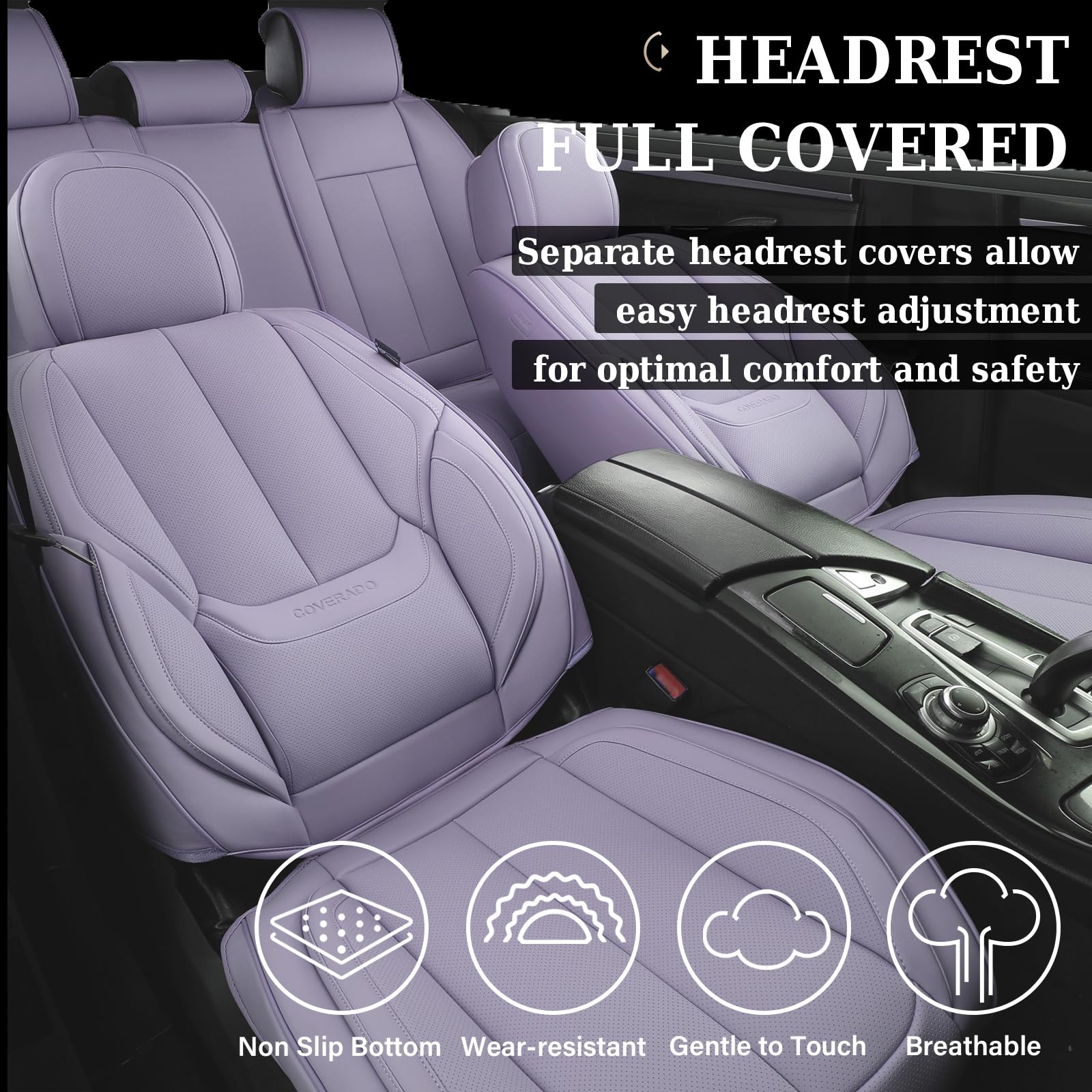 Coverado lumbar support details enhance comfort during long drives.