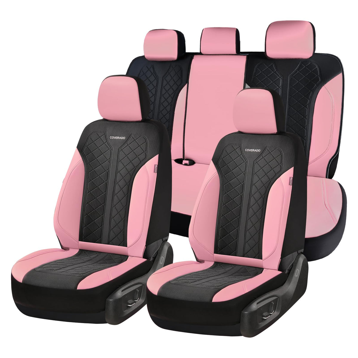 Coverado luxury leather seat covers for the front seat with breathable panels for comfort