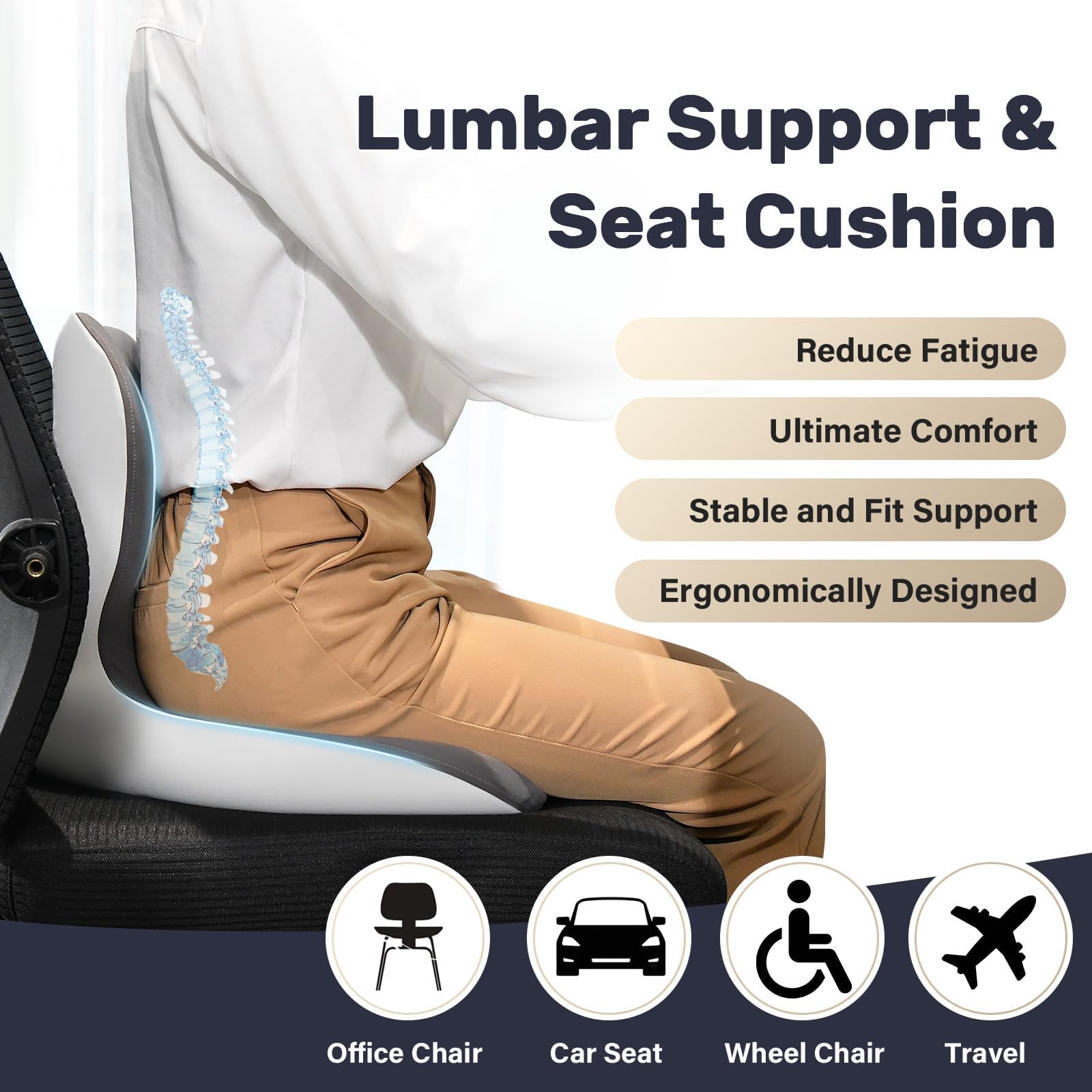 Coverado memory foam seat cushion contouring to body for comfort