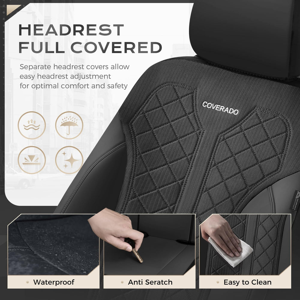 Coverado modern stitching and leather-look finish enhances car interior style.
