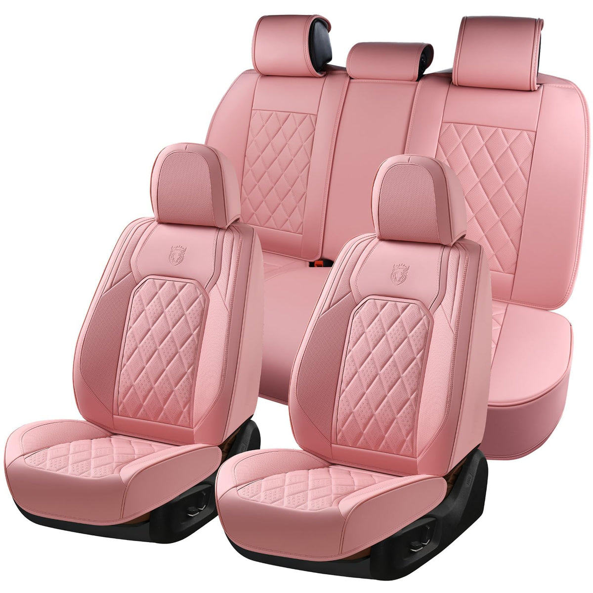 Coverado pink leather seat cover front view with perforated texture for enhanced comfort