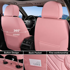 Coverado pink leather seat cover side view showing full wrap protection against spills