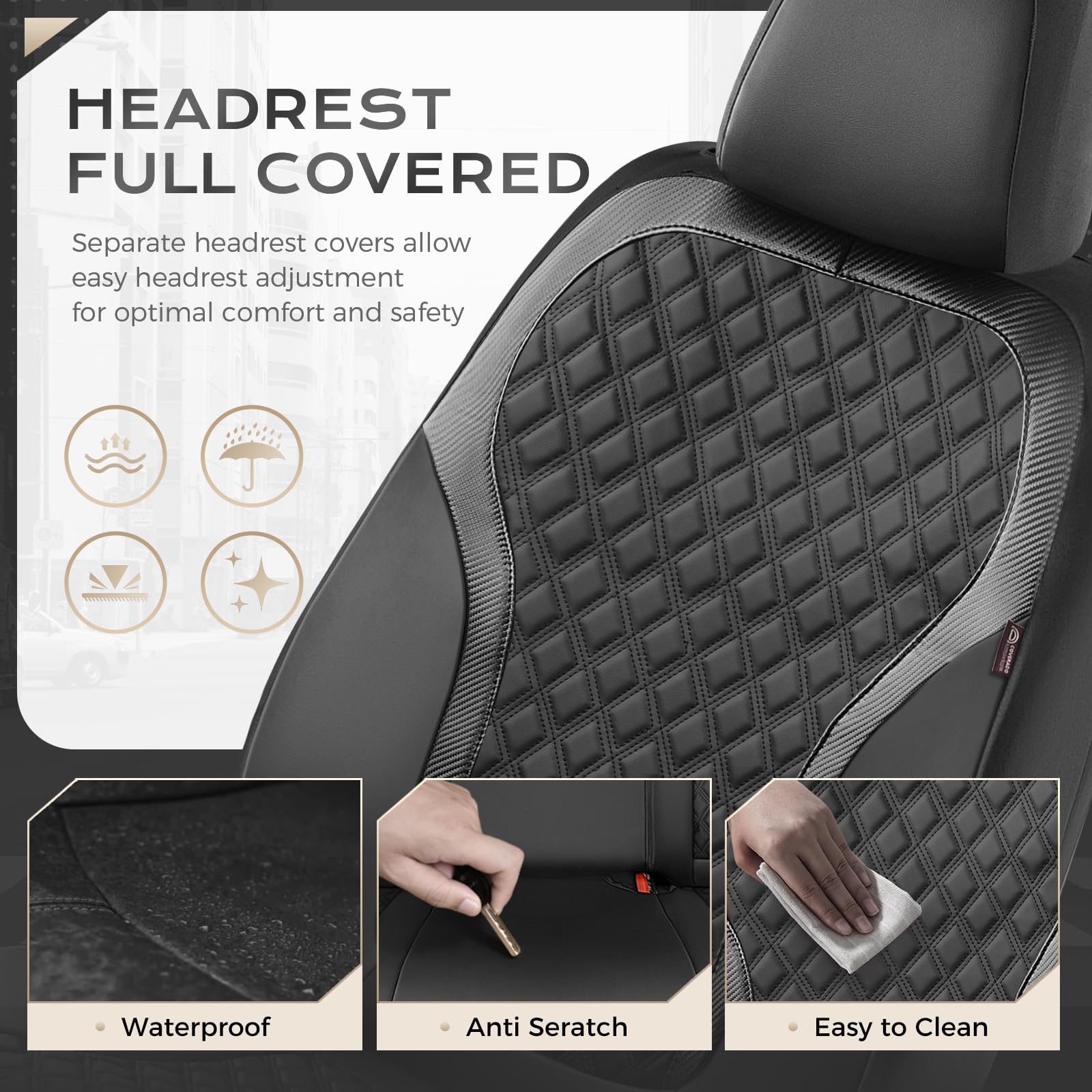 Coverado rear seat one-piece cover provides full protection on family trips.
