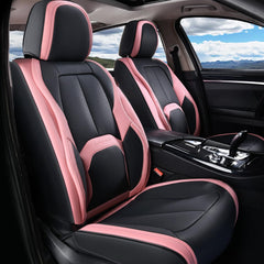Coverado front-seat cover in black and pink Nappa leather for breathable comfort.