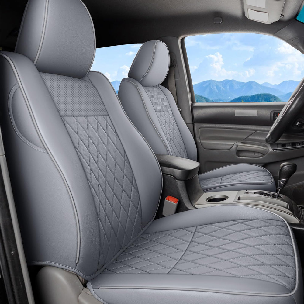 Coverado Tacoma full set seat covers on a double cab, snug fit and protection.