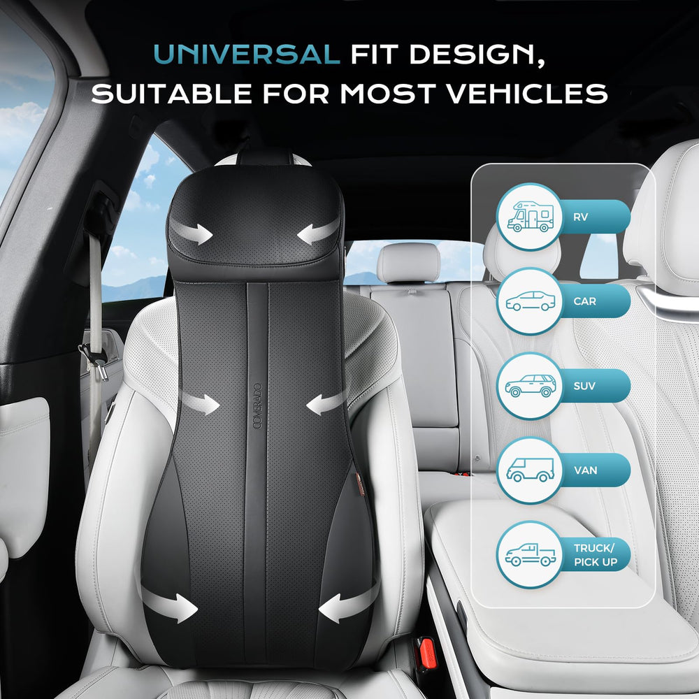 Coverado universal-fit car seat adapts to sedans, SUVs, trucks, and vans.