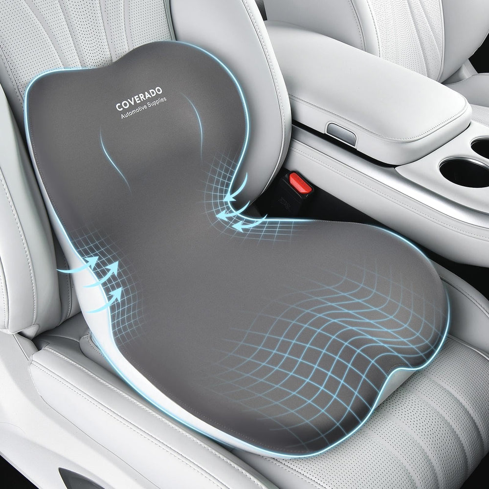 Coverado upgraded car seat cushion with lumbar support for long drives