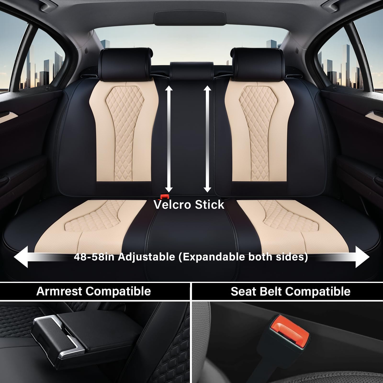 Close-up of Coverado waterproof seat protector highlighting durable leatherette material.