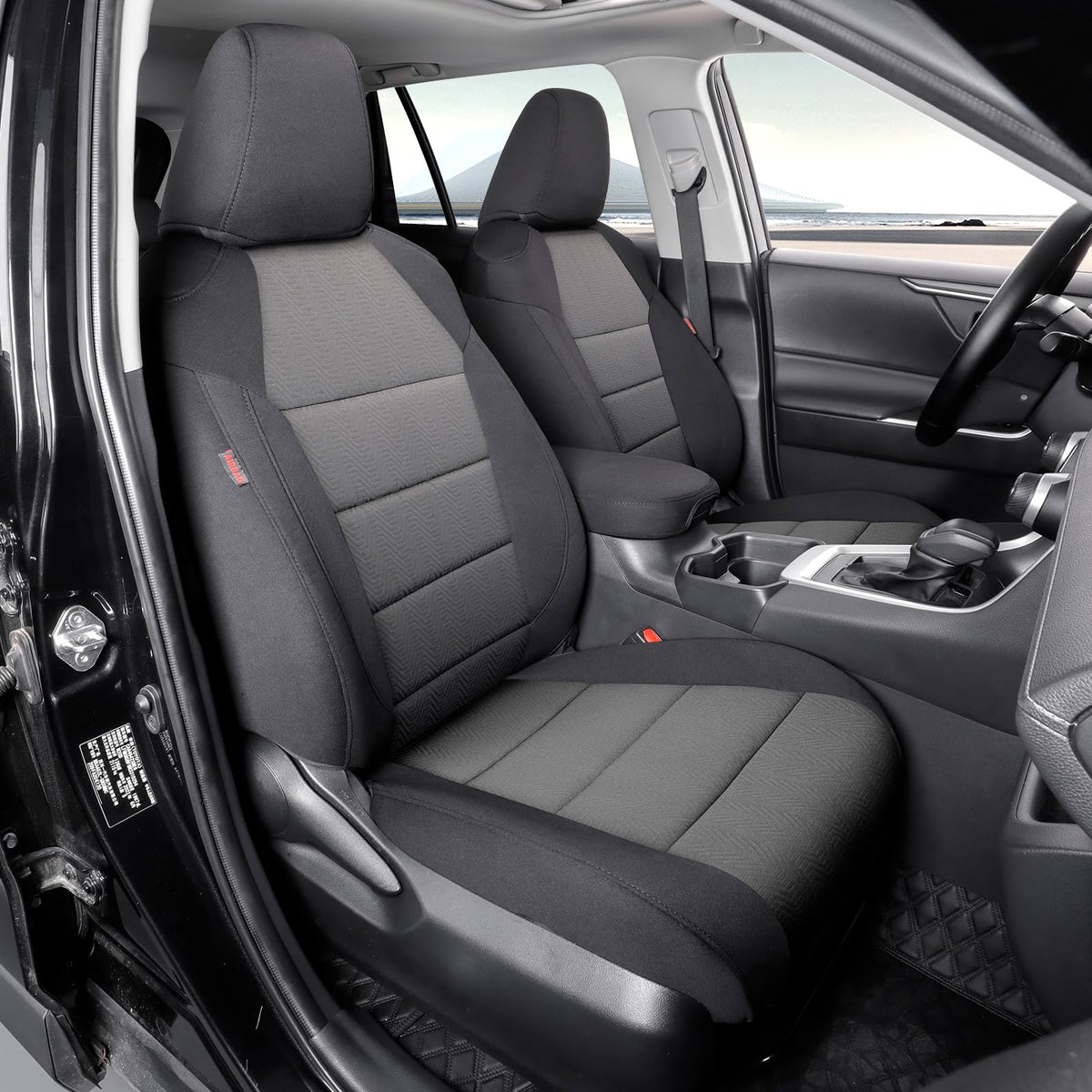Coverdream Rav4 full-set seat covers in black-gray protect upholstery while elevating interior aesthetics.
