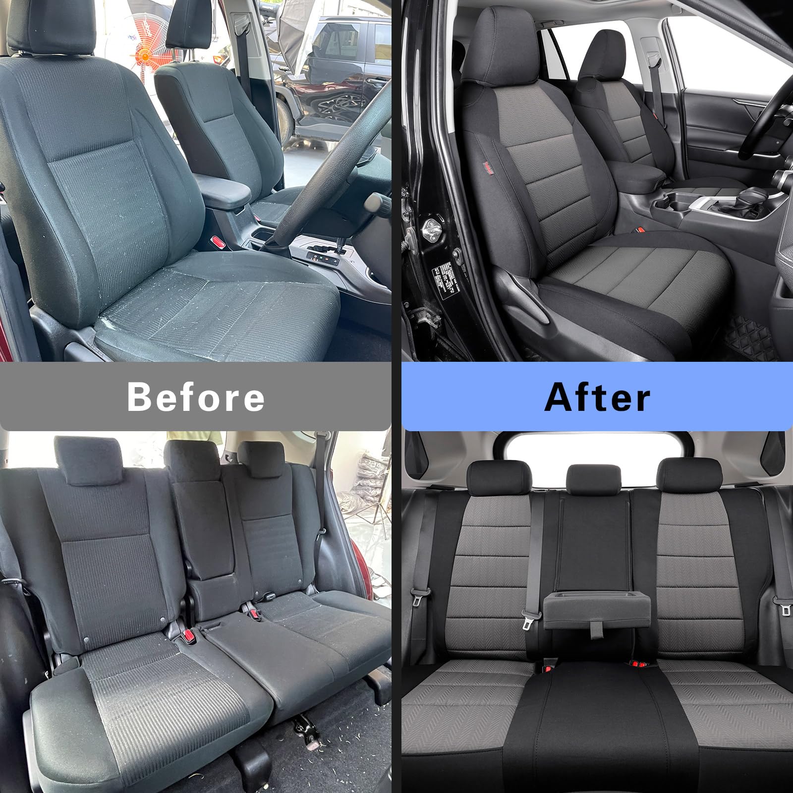 coverdream Rav4 Hybrid rear seat cover highlighting full coverage and easy wipe maintenance