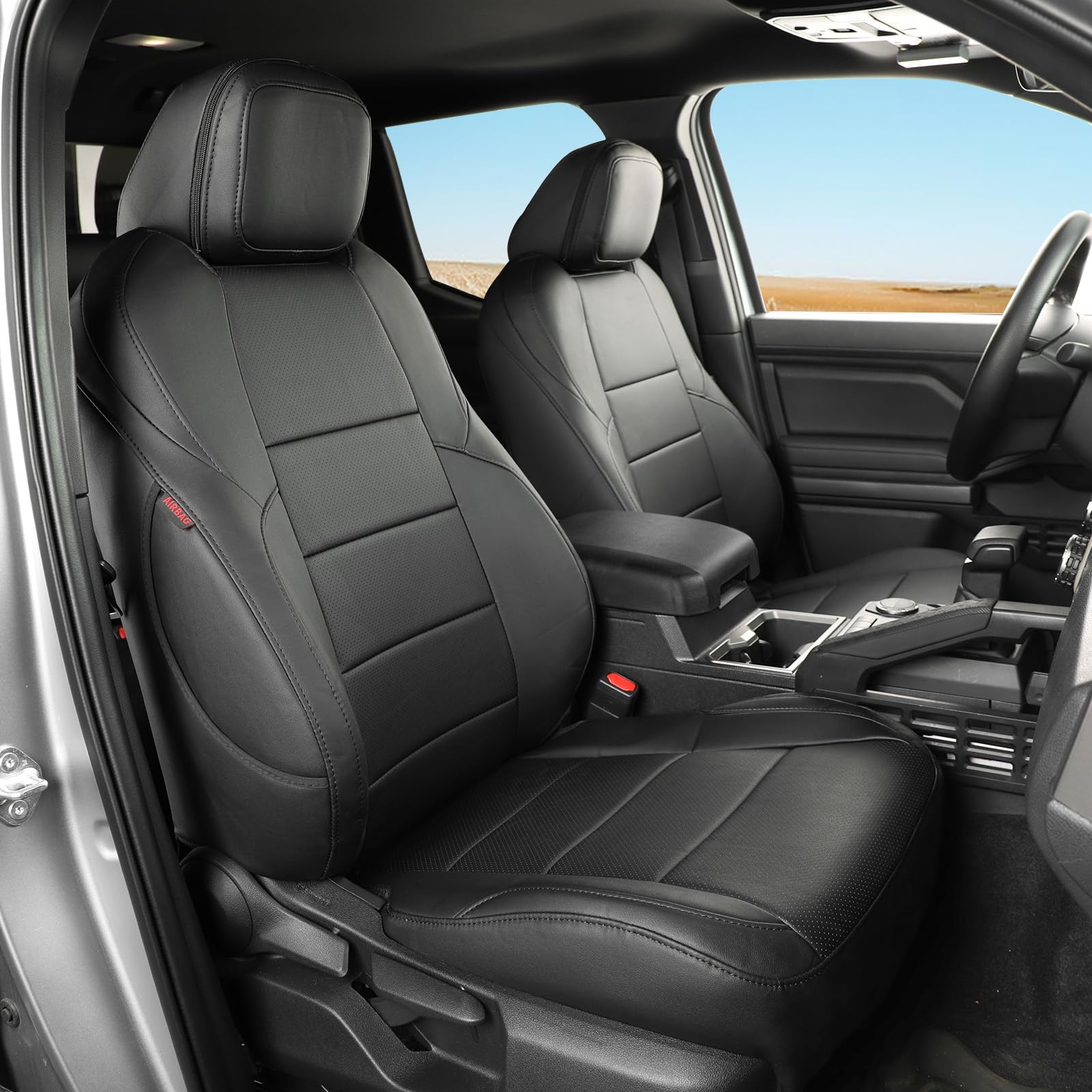 Coverdream Tacoma seat covers front seat close-up shows luxury leather-like texture and fit