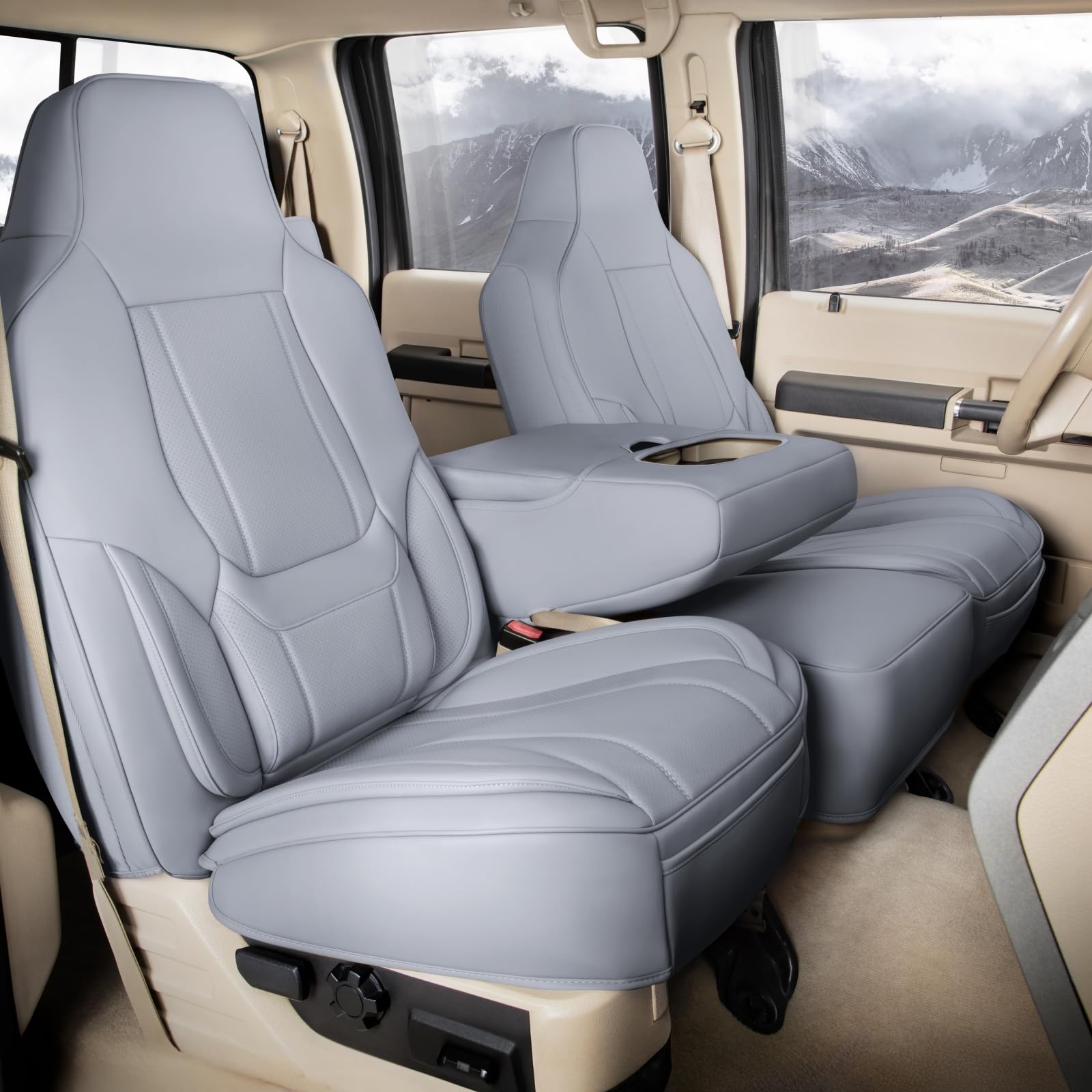 Coverland Ford F-150 front seat cover texture closeup for premium feel and protection.
