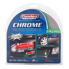 Cowles chrome body molding around vehicle contour for a seamless look and secure attachment.