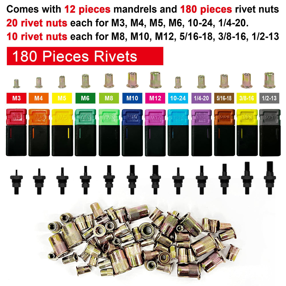 CRAFTNIO Rivet Nut Tool Kit tool head enables tool-free quick changes.