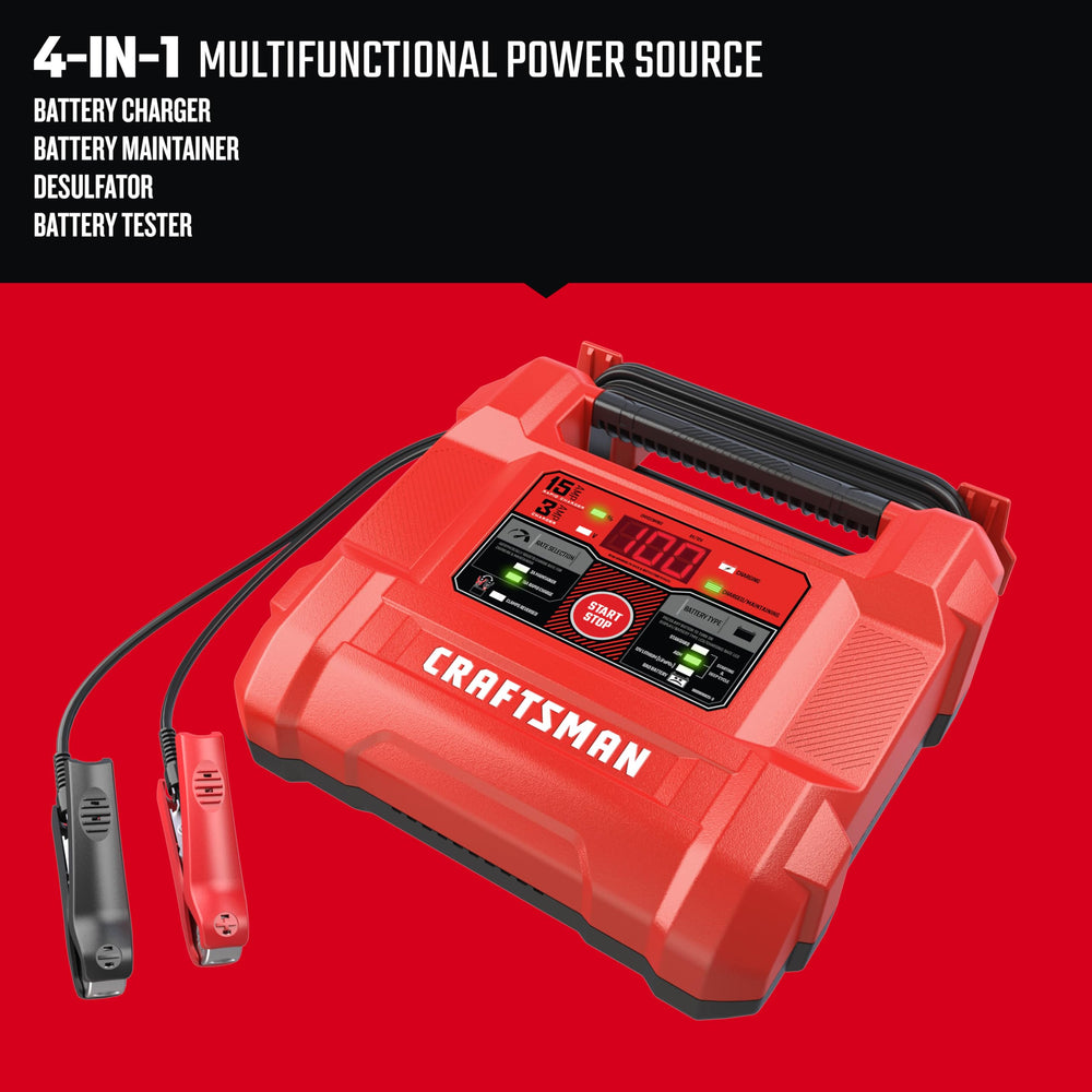 CRAFTSMAN CMXCESM162 digital display showing voltage and charge level for quick checks