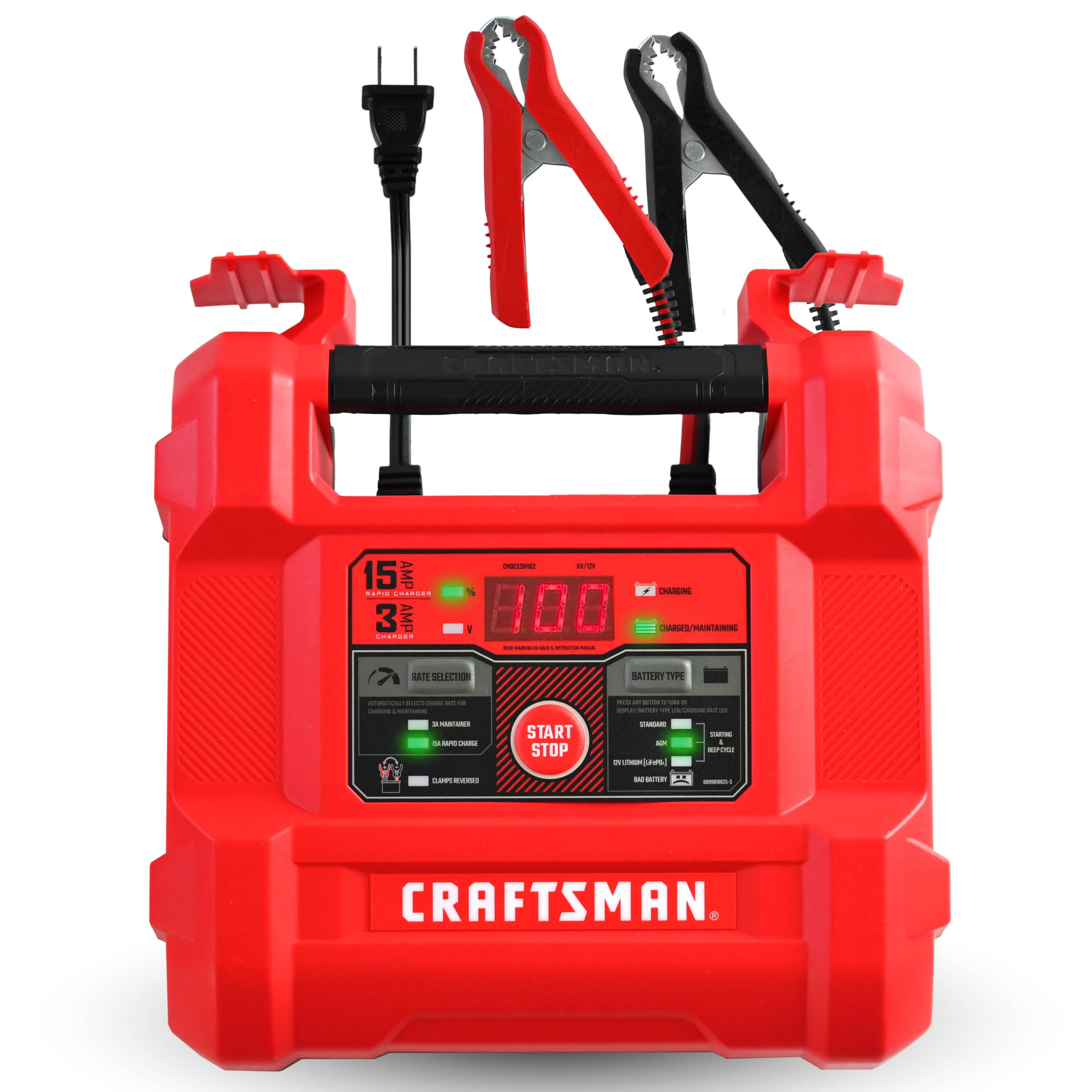 CRAFTSMAN CMXCESM162 front view battery charger with 4-in-1 capabilities for cars, motorcycles, boats