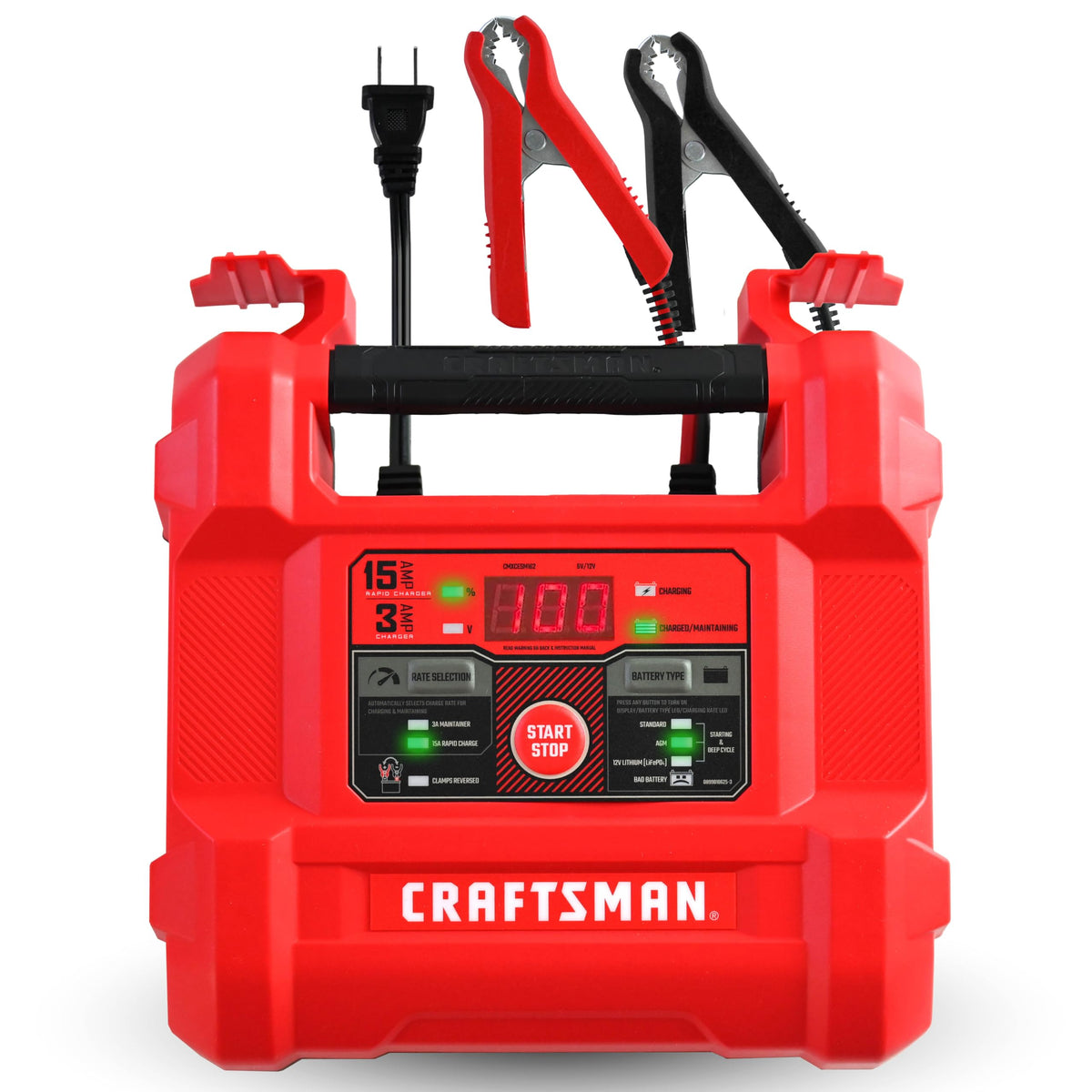 CRAFTSMAN CMXCESM162 front view battery charger with 4-in-1 capabilities for cars, motorcycles, boats