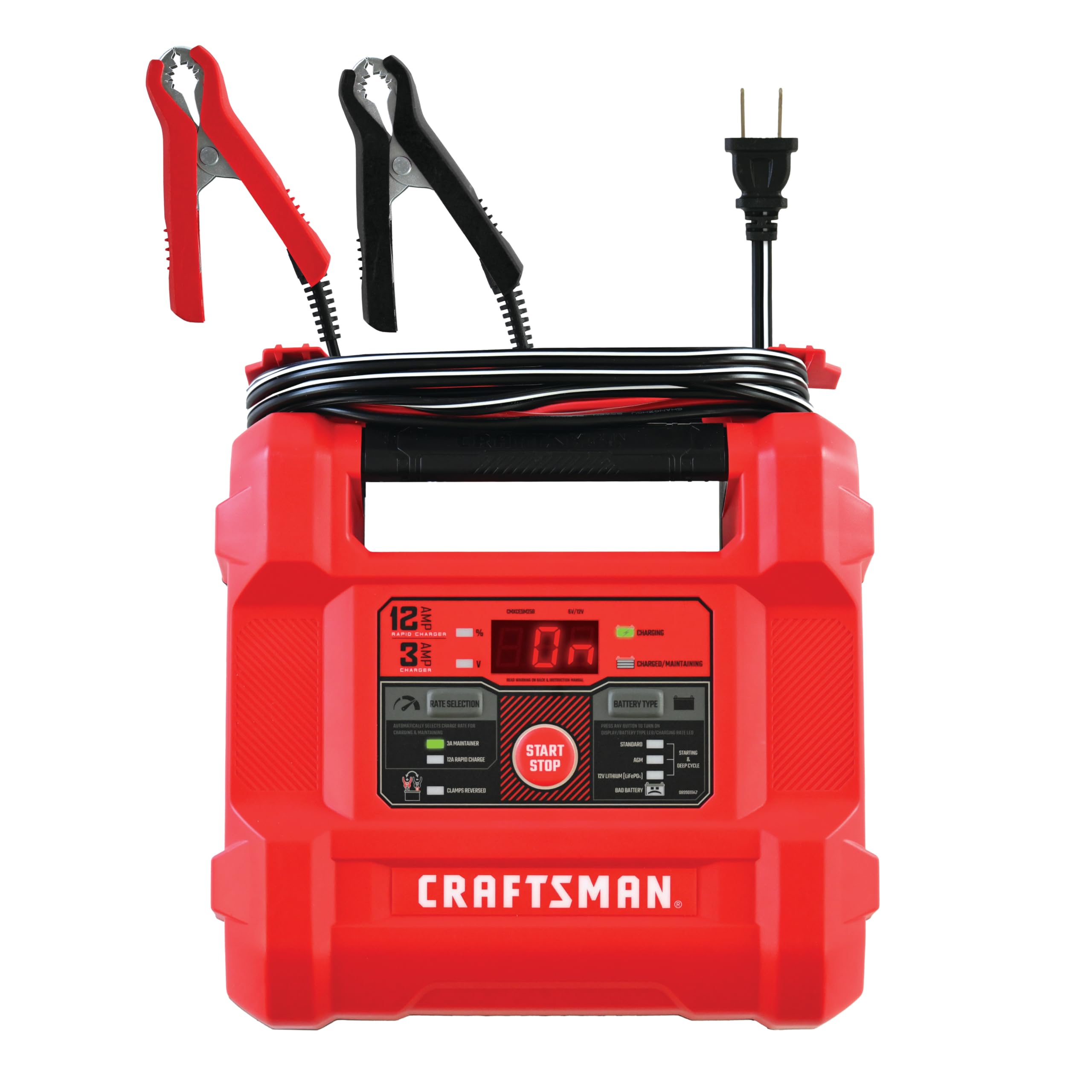 CRAFTSMAN CMXCESM258 front view shows 12A charging capability