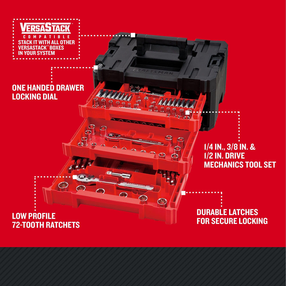 CRAFTSMAN drawers nested on top of box illustrating temporary workstation setup
