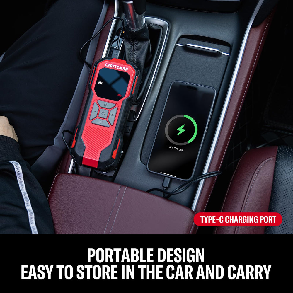CRAFTSMAN accessory kit laid out with extra nozzles and car plug for versatility