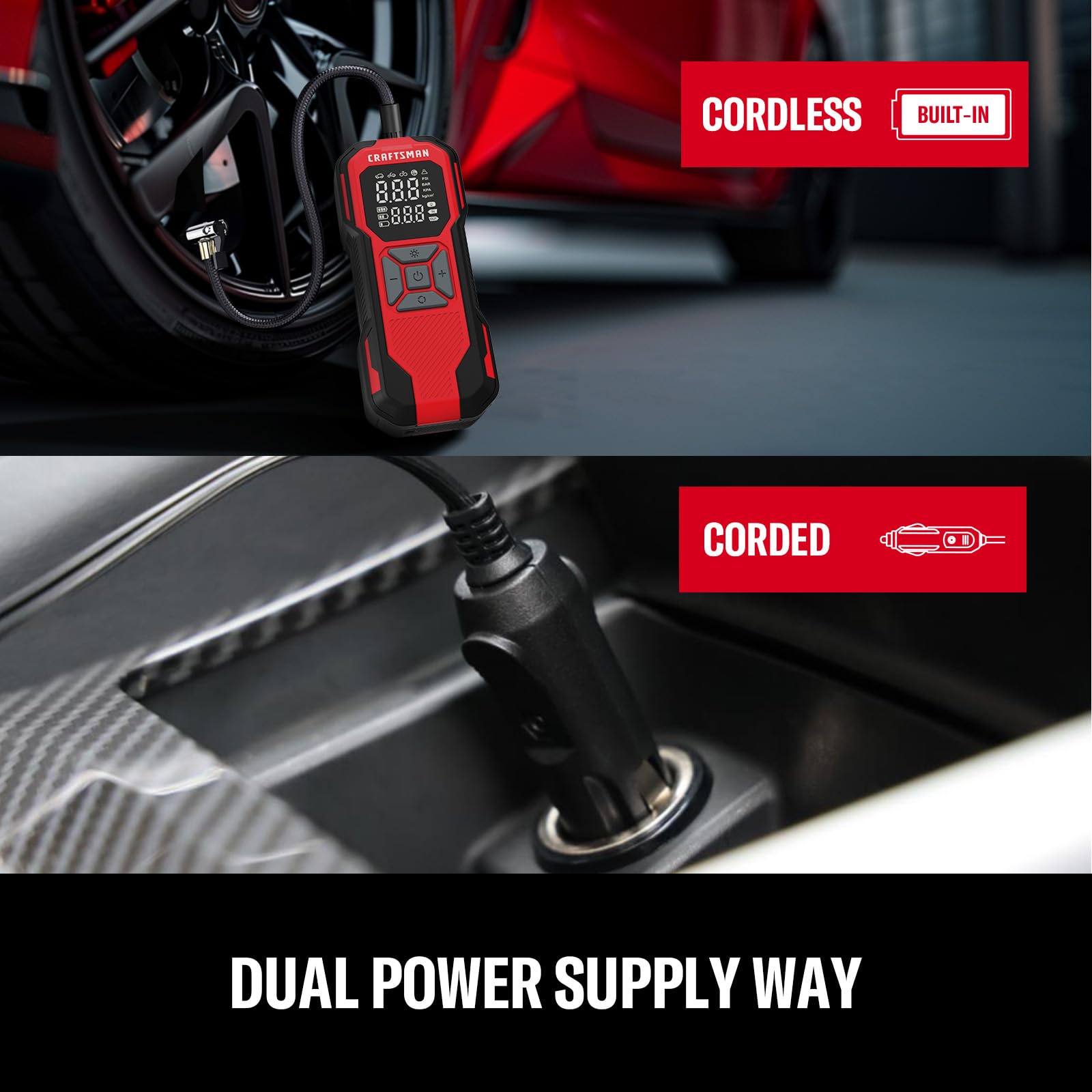 CRAFTSMAN USB-C charging port and 5V output for recharging and device power