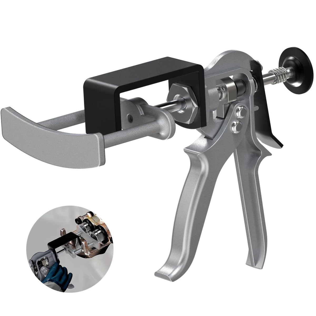 Craimil Dual Piston Brake Caliper Compressor front angle shows even piston pressure.