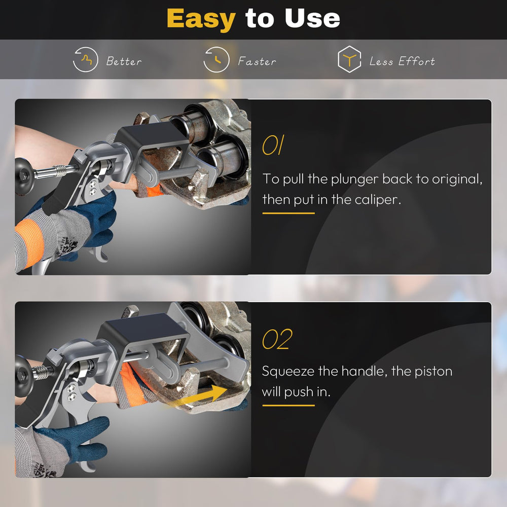 Craimil Dual Piston Caliper Compressor in use shows quick removal of two pistons.