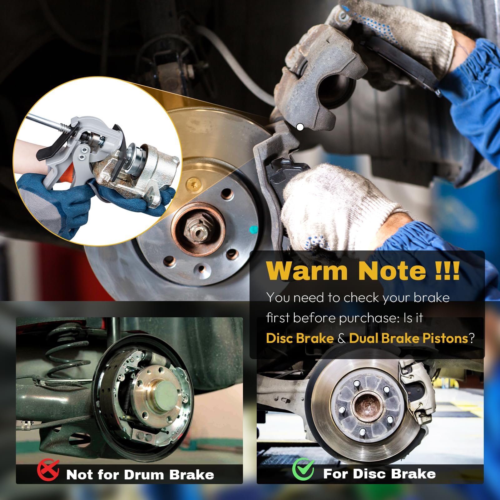 Craimil Speedy Brake Pad Spreader caliper-compression demonstration for easier brake service.