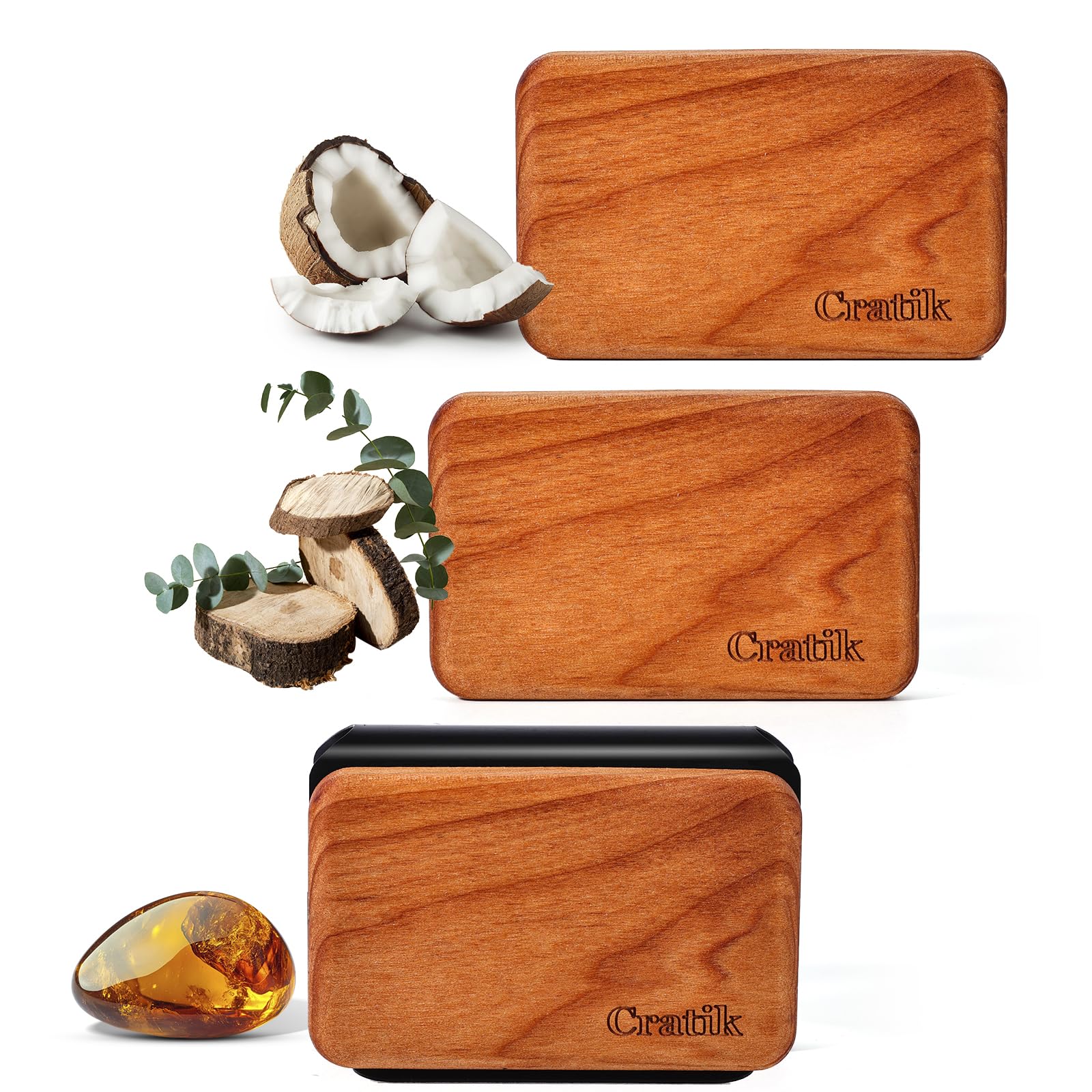 CRATIK teak wood car freshener close-up showing elegant design and long-lasting scent.
