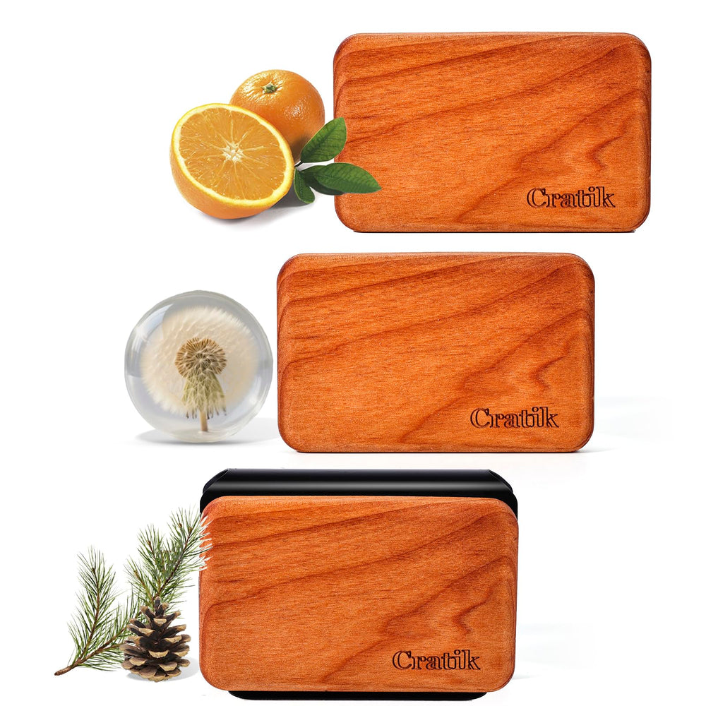 CRATIK wood air freshener clipped to car visor for a sustained, sophisticated scent.