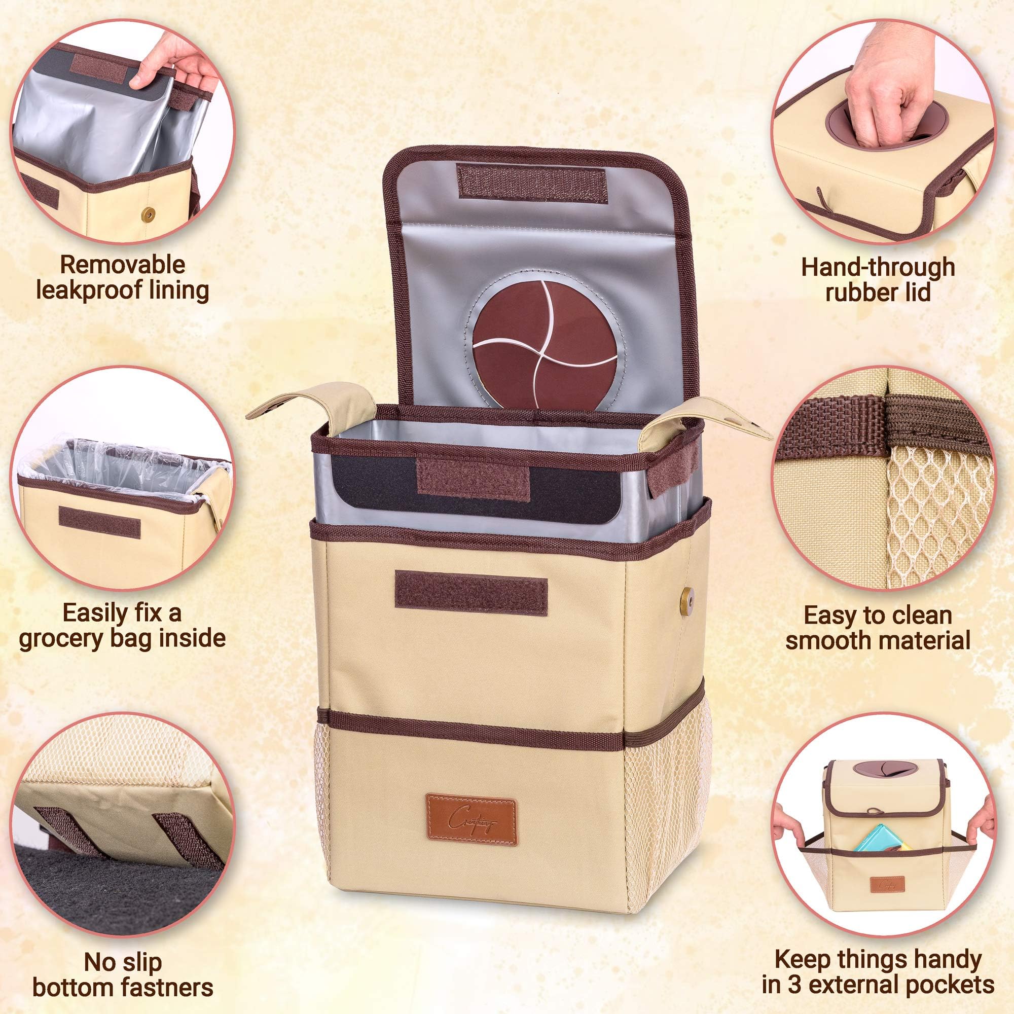Leakproof liner detaches for no-touch disposal during cleanup.