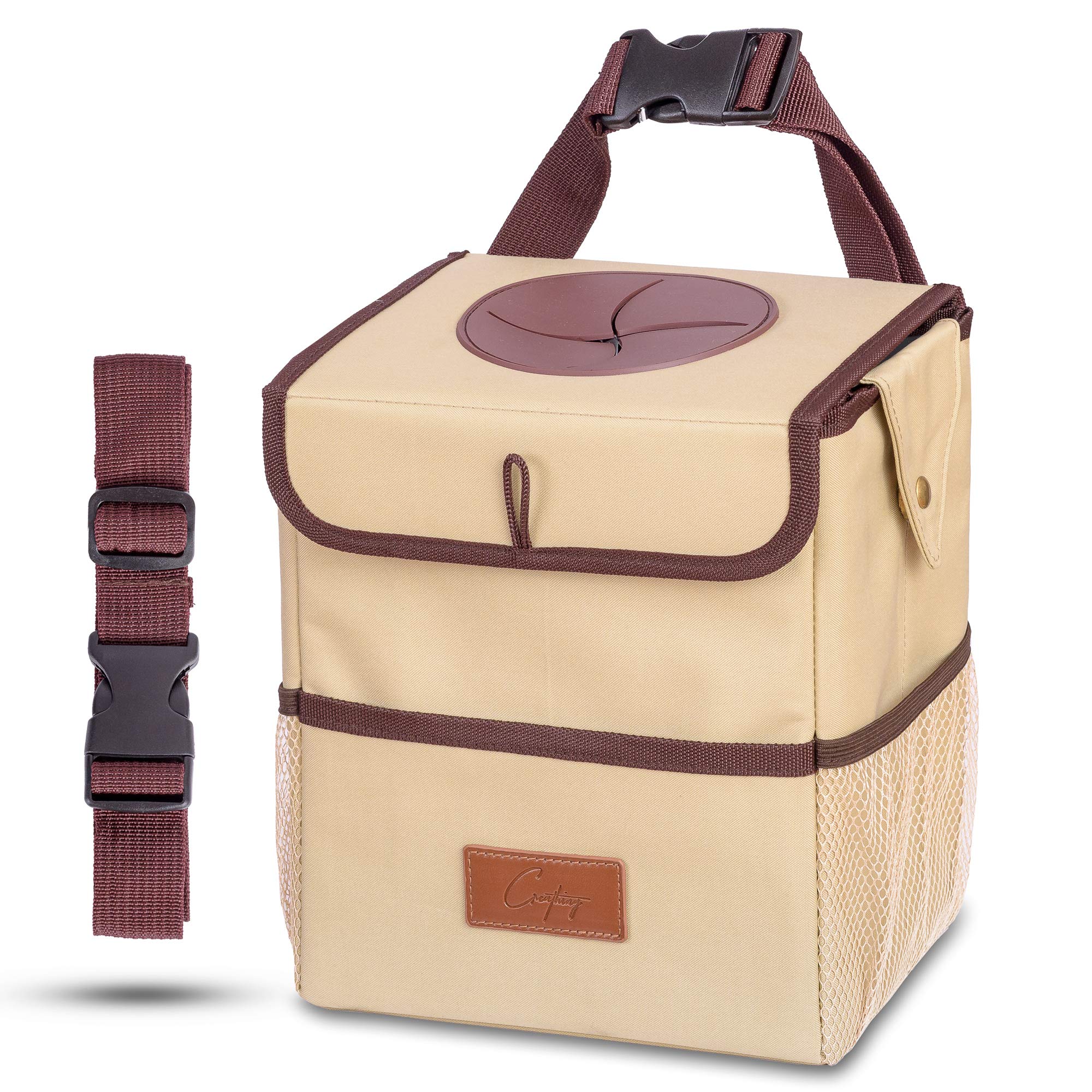 Creathing Car Trash Can Touring Edition shows full capacity with the odor-control lid.