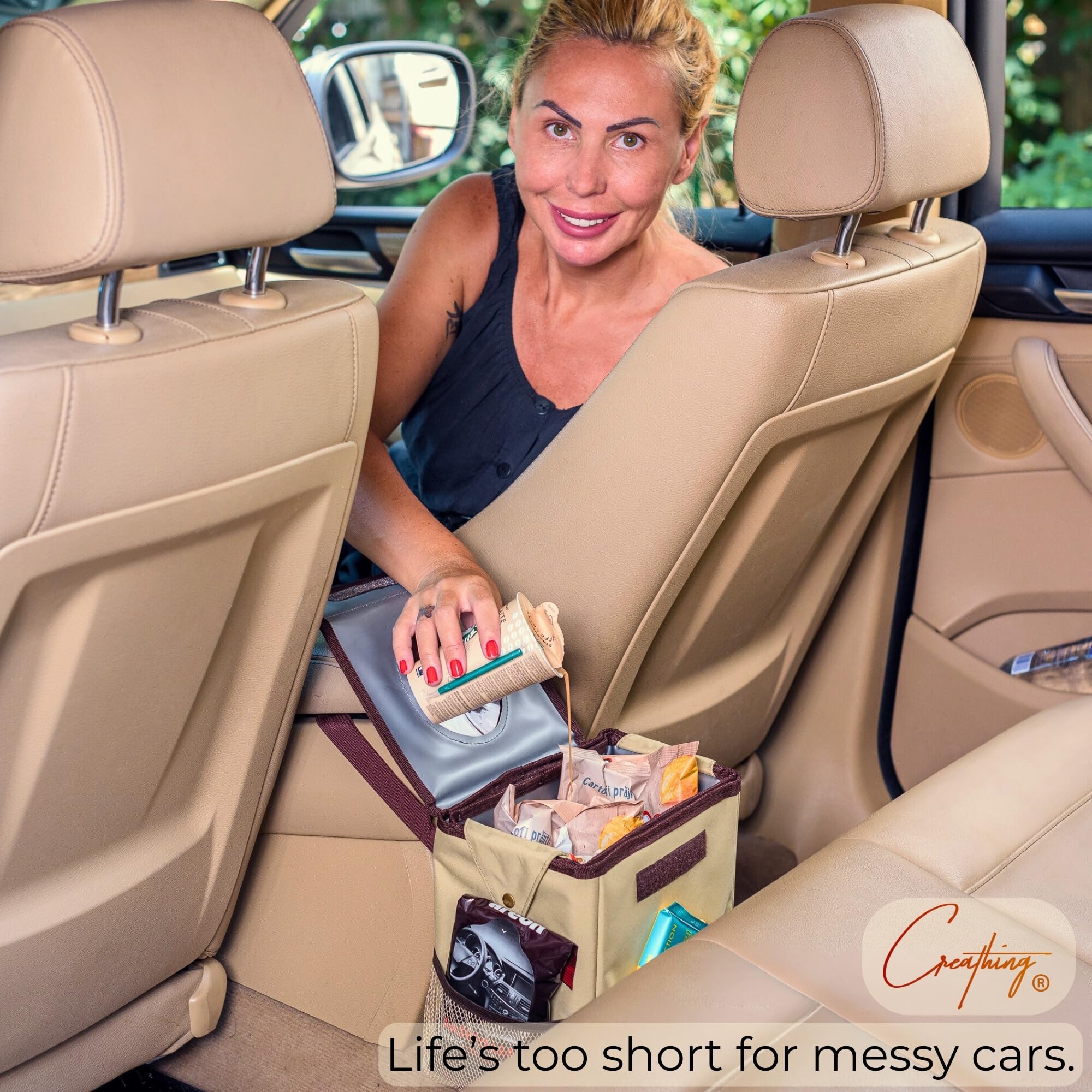 Easy-access lid allows quick tossing while trapping odors.
