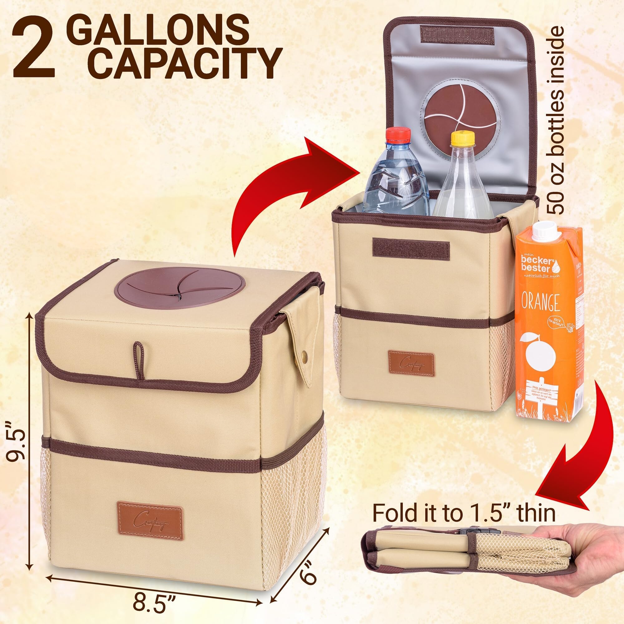 Side flaps secure grocery bags for easy swaps on errands.