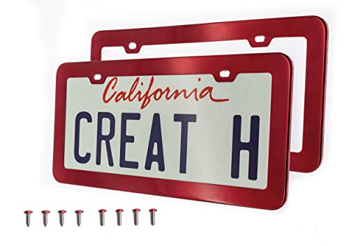 Creathome 2pc license frame front view shows red shine and rust-resistant durability