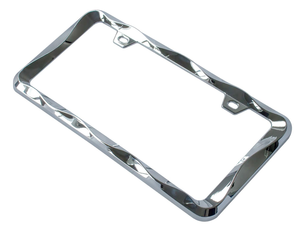 Creathome 3D Curly Wave chrome license frame close-up nickel plating shine