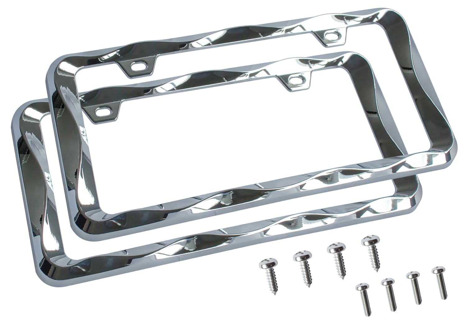 Creathome 3D Curly Wave chrome license frame die-cast detail highlights durability