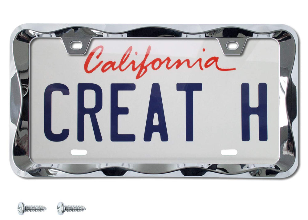 Creathome 3D Curly Wave chrome license frame front view enhances your car's style