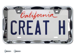 Creathome 3D Curly Wave chrome license frame front view enhances your car's style