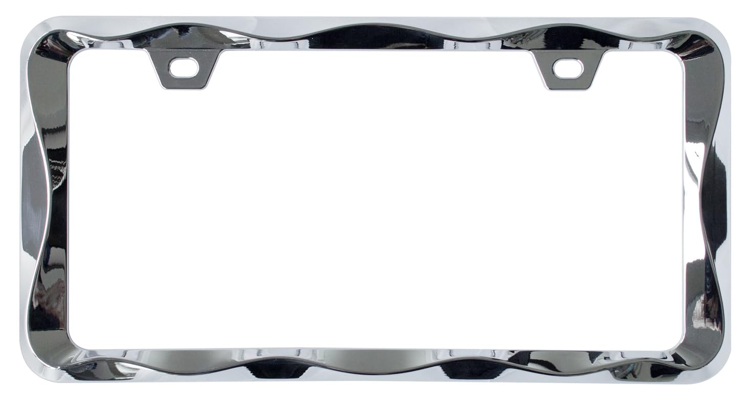 Creathome 3D Curly Wave chrome license frame side view adds sleek profile