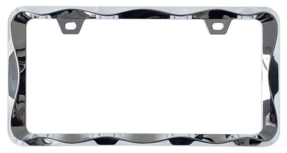 Creathome 3D Curly Wave chrome license frame side view adds sleek profile