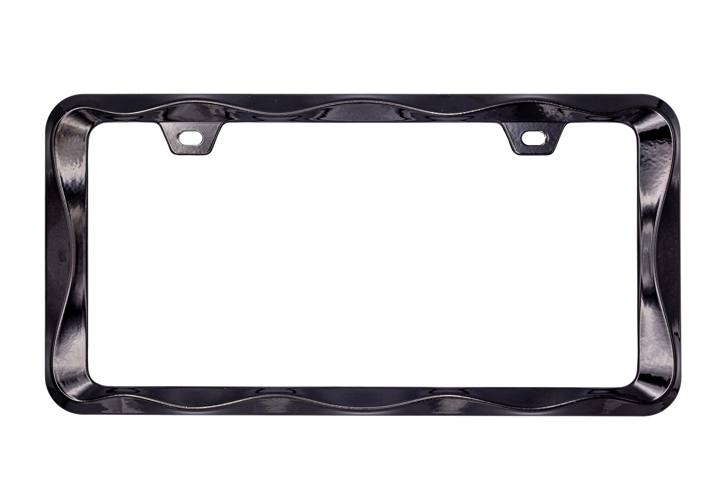 Creathome 3D Curly Wave Frame back angle highlights universal fit for US and Canadian plates.