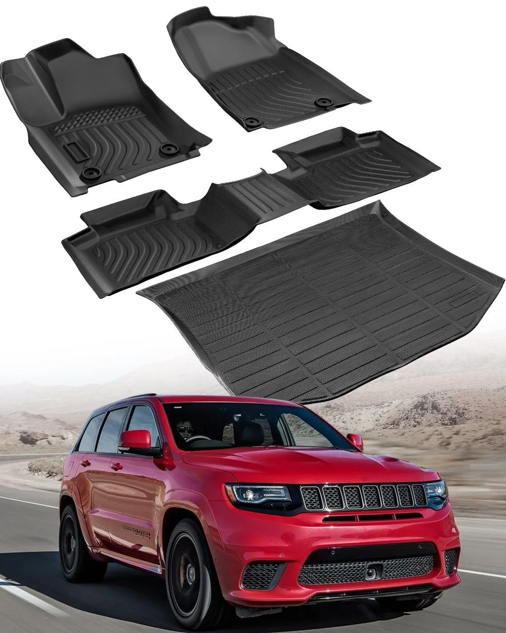 CreekT Jeep Grand Cherokee front-row floor mats provide durable all-weather protection.
